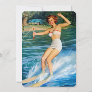 Vintage Retro Medcalf Vatten Skiing Pin-up Girl Inbjudningar
