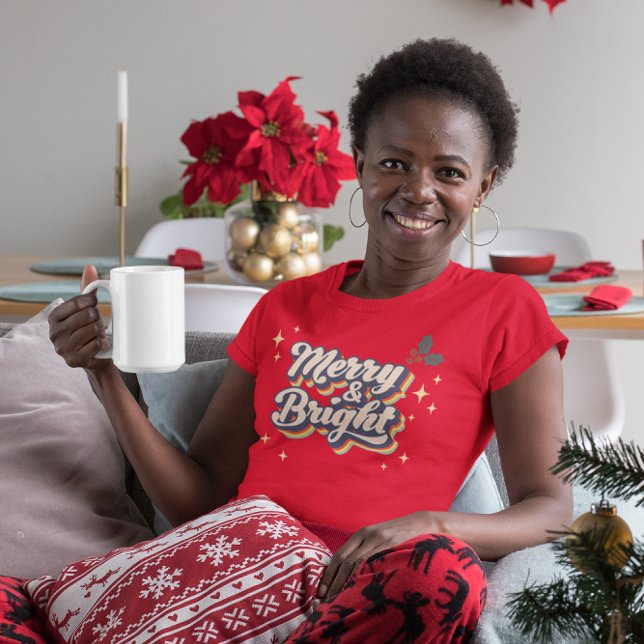 Vintage Retro Merry & Bright jul T Shirt (Skapare uppladdad)
