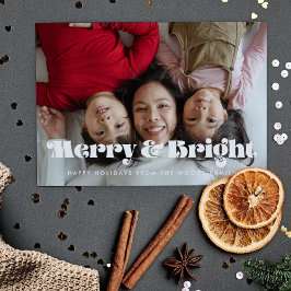 Vintage Retro Merry och Bright Jul Photo Julkort