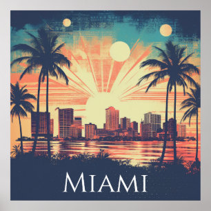 Vintage Retro Miami Florida Soluppgång Resa Poster