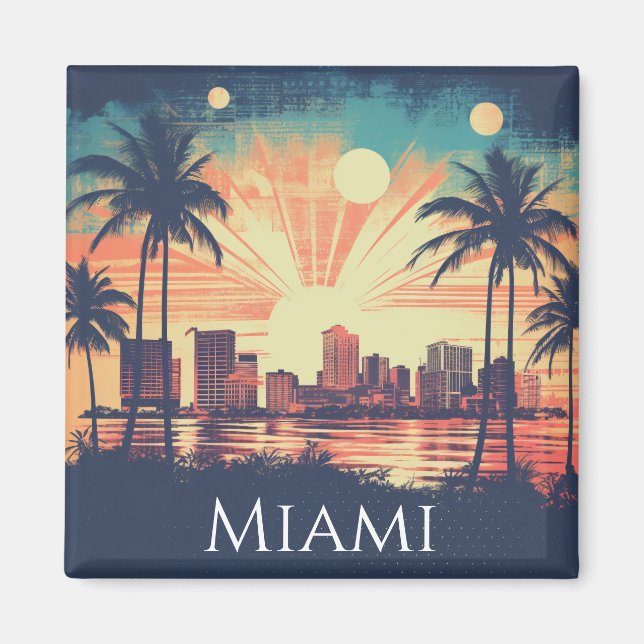 Vintage Retro Miami Florida Sunrise Travel  Magnet (Framsidan)