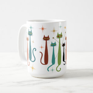 Vintage Retro Mid-Century Modern Utseende Katter 5 Kaffemugg