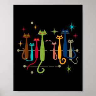 Vintage Retro Modern look Cats 50:s 60-tal i mitte Poster