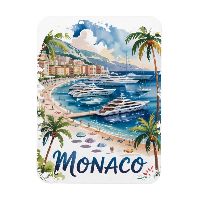 Vintage Retro Monaco Akvarell Franska Rivieran Magnet (Vertikal)