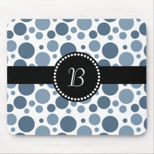 Vintage Retro Monogram Blue Polka-punkt Musmatta