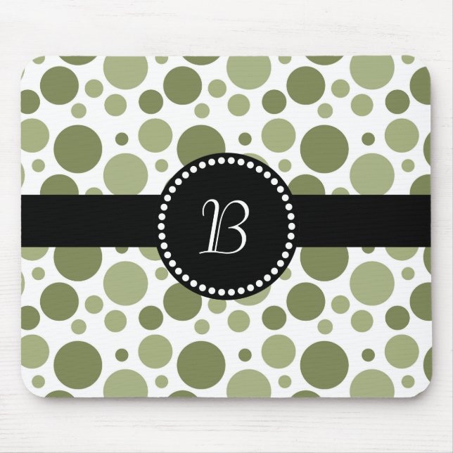 Vintage Retro Monogram Grönt Polka punkt Musmatta (Framsidan)