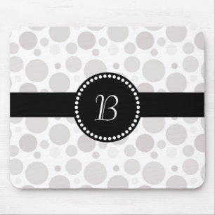 Vintage Retro Monogram White och Silver Polka Dot Musmatta