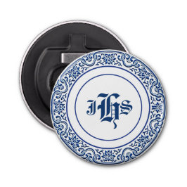 Vintage Retro Monogrammed Blue White Flasköppnare