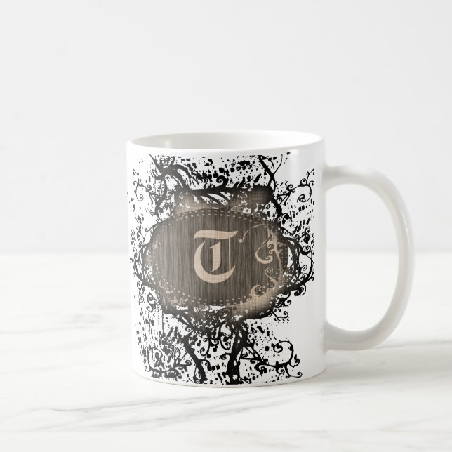 Vintage Retro Mönster Monogram T Kaffemugg (Höger)