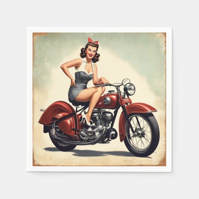 Vintage Retro Motorcle Pinup Girl Pappersservett (Framsidan)