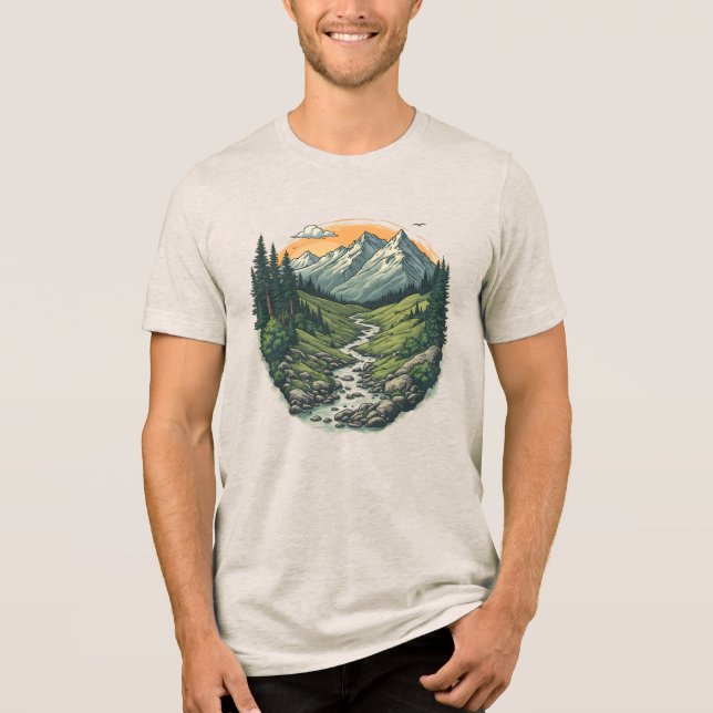 Vintage Retro Mountain Landscape Hiking Nature T Shirt (Framsida)