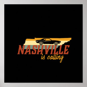 Vintage Retro Nashville Tennessee USA City Karta Poster
