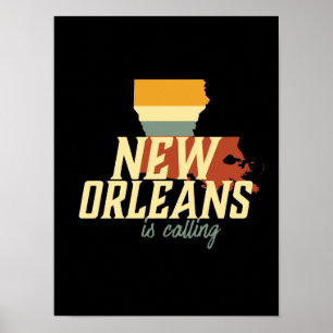 Vintage Retro New Orleans Louisiana USA City Karta Poster