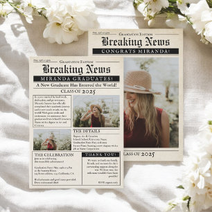 Vintage Retro Newspaper 3 Photos Studenten Inbjudningar