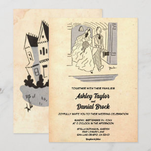 Vintage Retro Ny gifta par Romantic Bröllop Inbjudningar