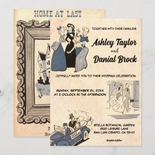 Vintage Retro Old Bride Groom Snyggt Chic Bröllop Inbjudningar