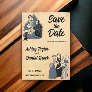 Vintage Retro Old Rustic Bröllop spara datum Inbjudningar