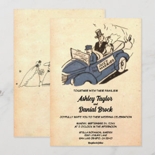 Vintage Retro Old Rustic Couple Ancient Bröllop Inbjudningar