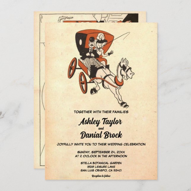 Vintage Retro Old Rustic Modern Snyggt Bröllop Inbjudningar (Fram/baksida)