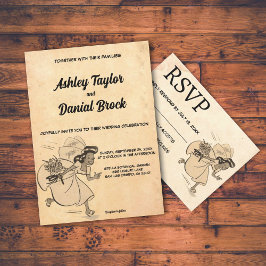 Vintage Retro Old Stil Funny Bride Rustic Bröllop Inbjudningar