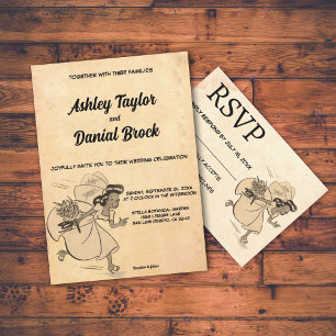 Vintage Retro Old Stil Funny Bride Rustic Bröllop Inbjudningar