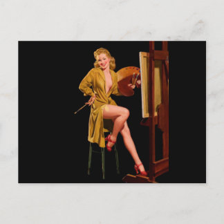 Vintage Retro Painter Artist Pinup Girl Vykort