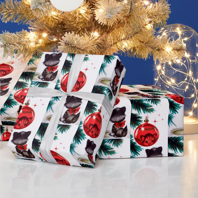 Vintage retro-party-omslutning av julkatt presentpapper (Helgdagar)