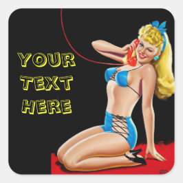 Vintage Retro Peter Driben Telefon Pinup Girl Fyrkantigt Klistermärke