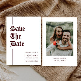 Vintage Retro Photo Burgundy White Wedding Spara Datumet