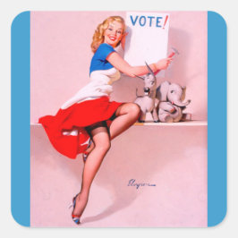 Vintage Retro Pin Up Girl Fyrkantigt Klistermärke