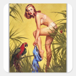 Vintage Retro Pinup Art Pin Up Girl Fyrkantigt Klistermärke