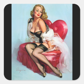 Vintage Retro Pinup Art Pin Up Girl Fyrkantigt Klistermärke