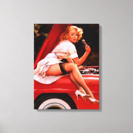 Vintage Retro Pinup Mechanic Girl Canvastryck