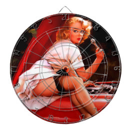Vintage Retro Pinup Mechanic Girl Darttavla