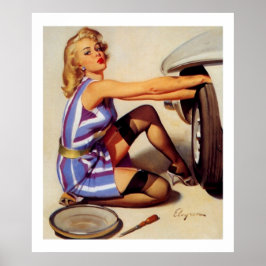 Vintage Retro Pinup Mechanic Girl Poster