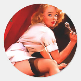 Vintage Retro Pinup Mechanic Girl Runt Klistermärke
