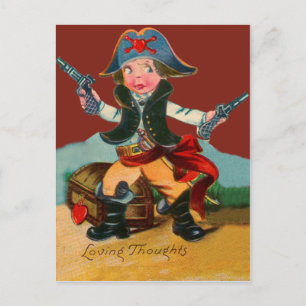 Vintage Retro Pirat Valentine Card Helg Vykort