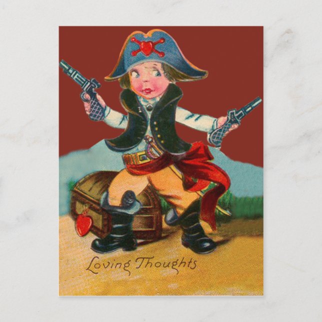 Vintage Retro Piratvalentin Kort (Framsida)