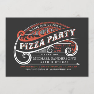 Vintage Retro Pizza-partiinbjudningar Inbjudningar