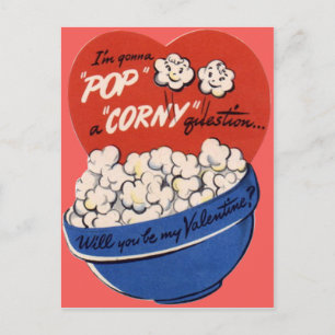 Vintage Retro Popcorn Valentine Helg Vykort