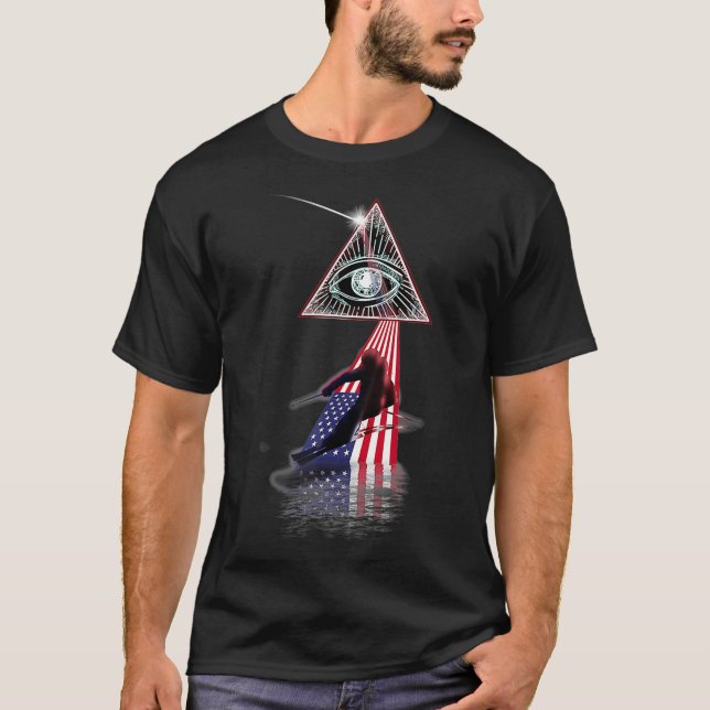 Vintage Retro Prism US Flagga Skiing T Shirt (Framsida)