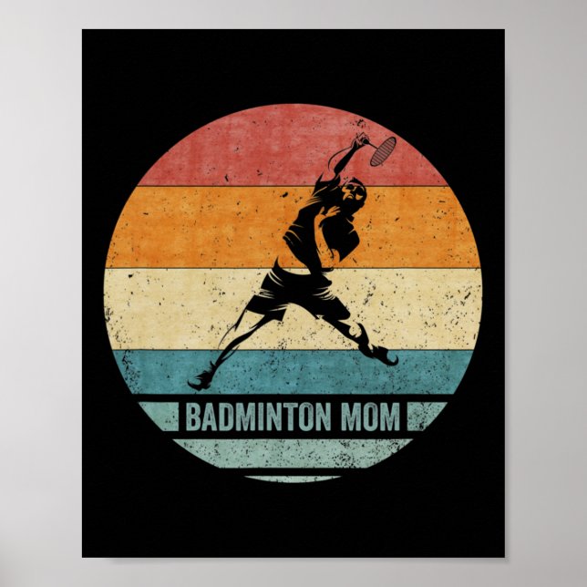 Vintage Retro Proud Badminton Mamma Silhouette Sun Poster (Framsidan)