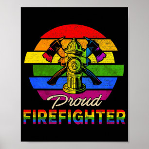 Vintage Retro Proud Firefighter Rainbow Flagga Poster
