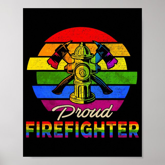 Vintage Retro Proud Firefighter Rainbow Flagga Poster (Framsidan)