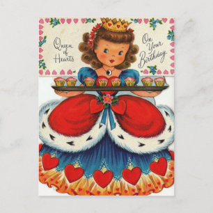 Vintage Retro Queen of Hearts Birthday Vykort