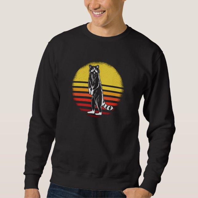 Vintage Retro Raccoon Lång Ärmad Tröja (Framsida)