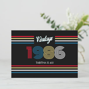 Vintage Retro Randig Primära Färger 1986 Inbjudningar