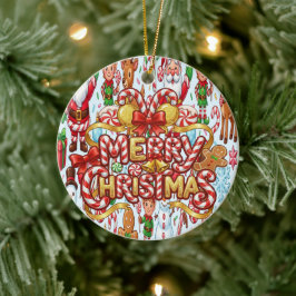 Vintage Retro Red Candy Cane Wonderland Christmas Julgransprydnad Keramik