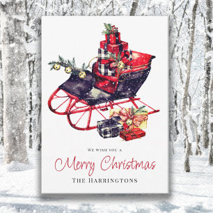 Vintage Retro Red Sleigh-hälsningskort
