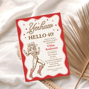 Vintage Retro Red Yehaw Cowgirl 40:e födelsedagen Inbjudningar